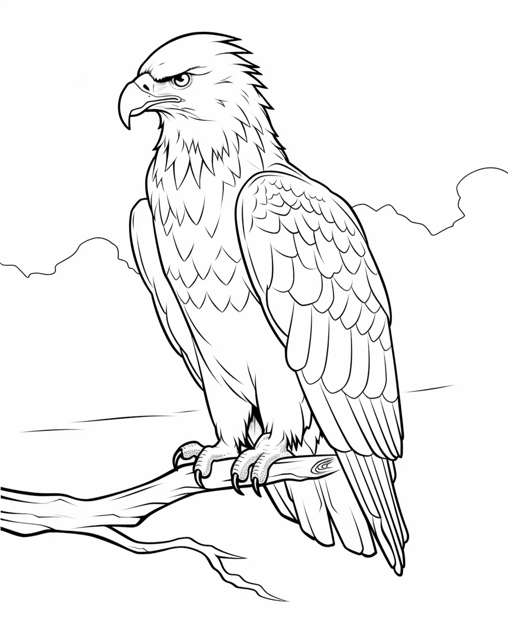 Stern Eagle Perched Atop Branch