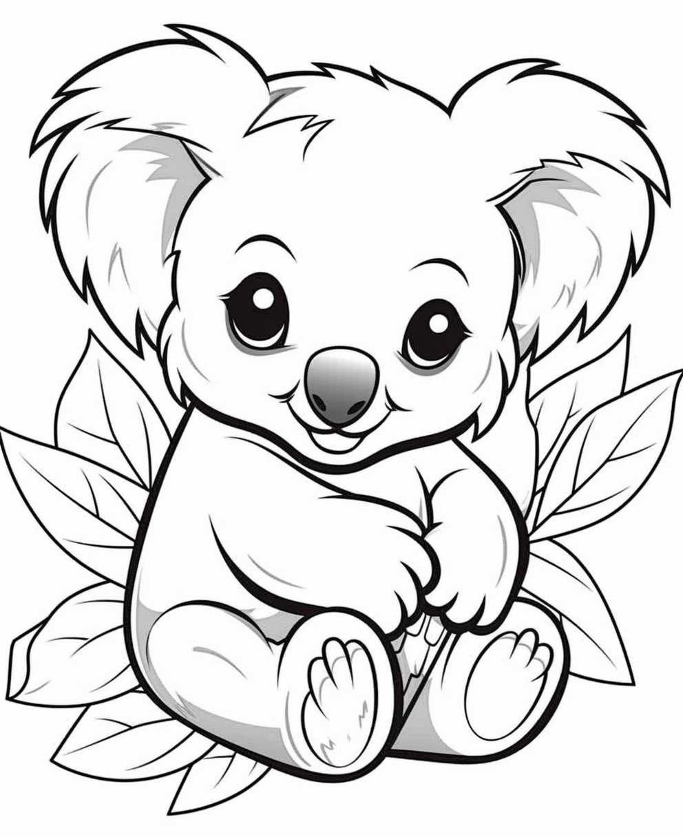 Cute Koala with Leaves