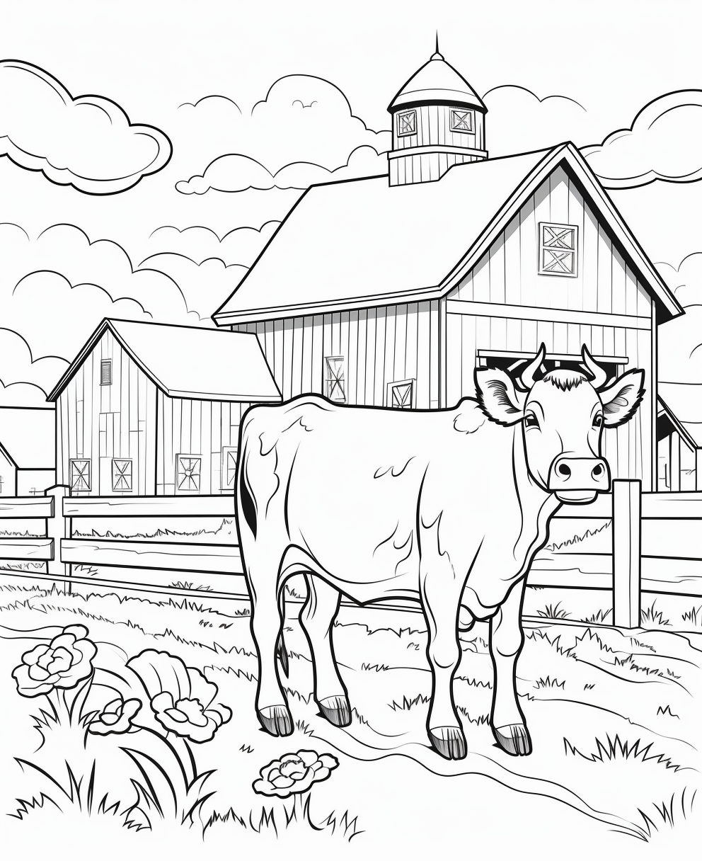 Bucolic Farm Scene with Cow