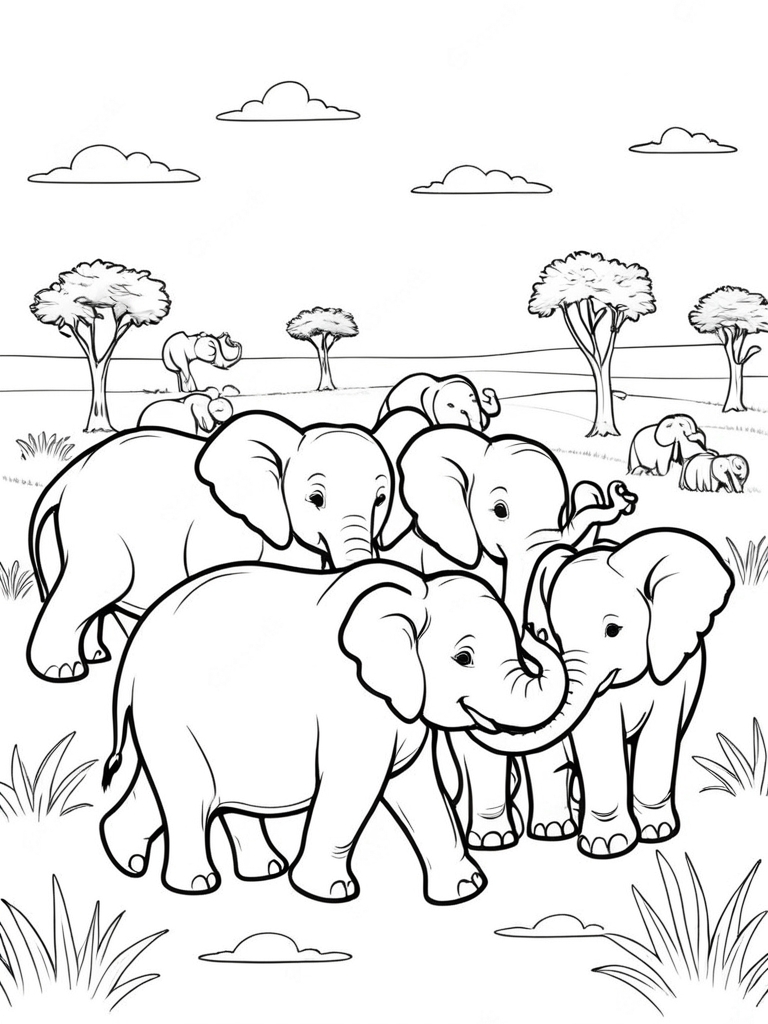 Playful Herd of Elephants in the Wild