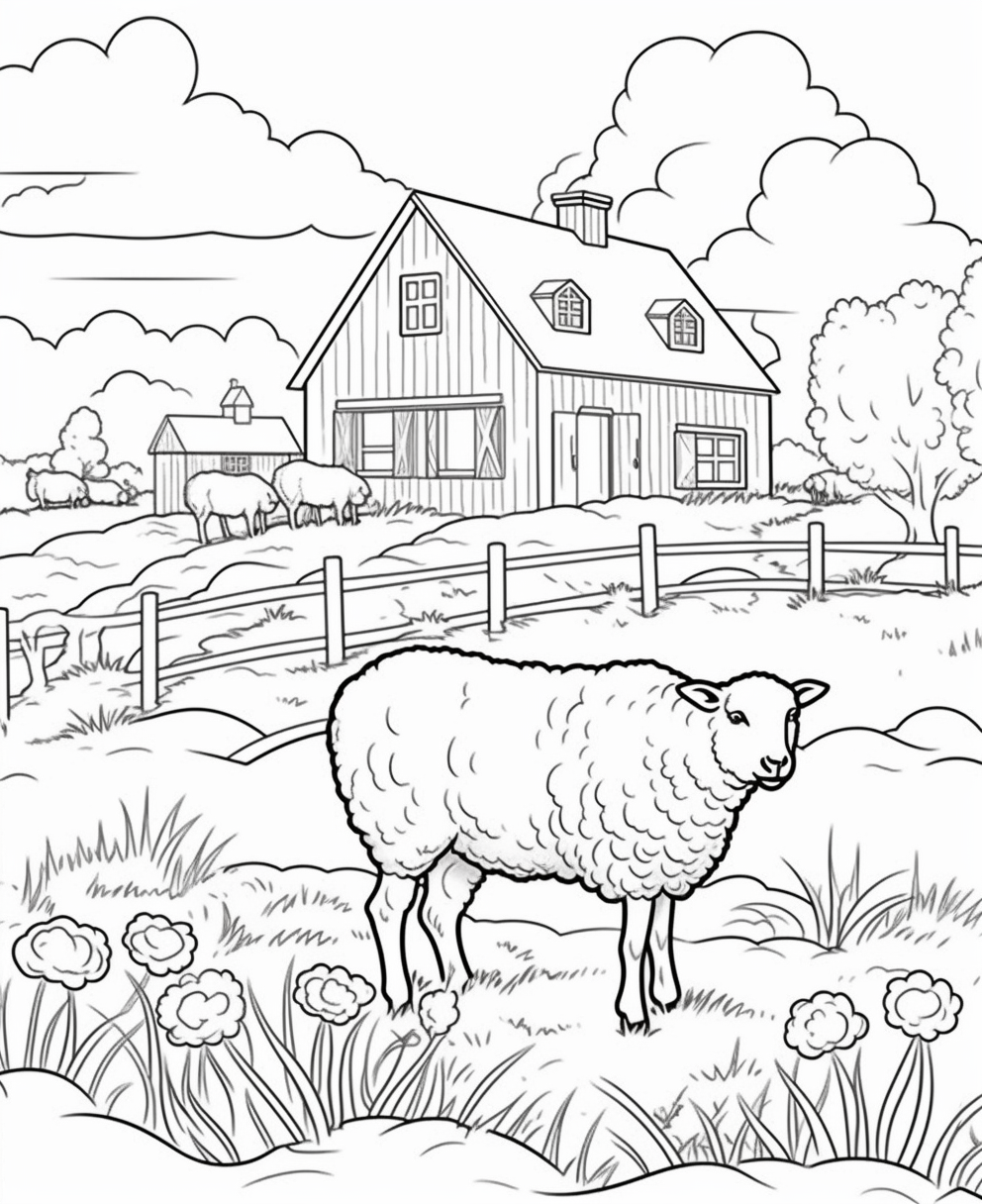 Pastoral Farm Scene with Sheep