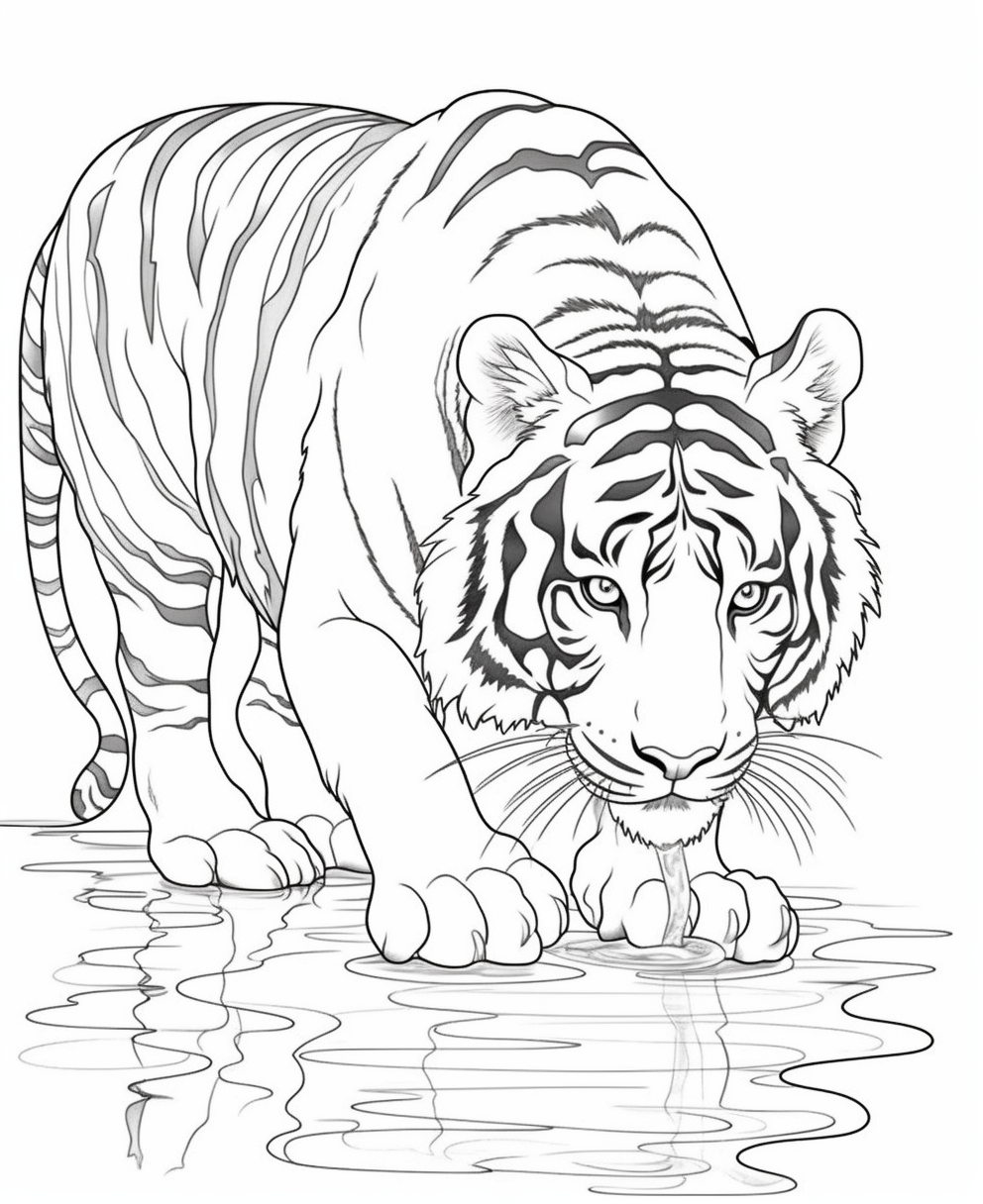 Tiger Leaning Down for a Drink