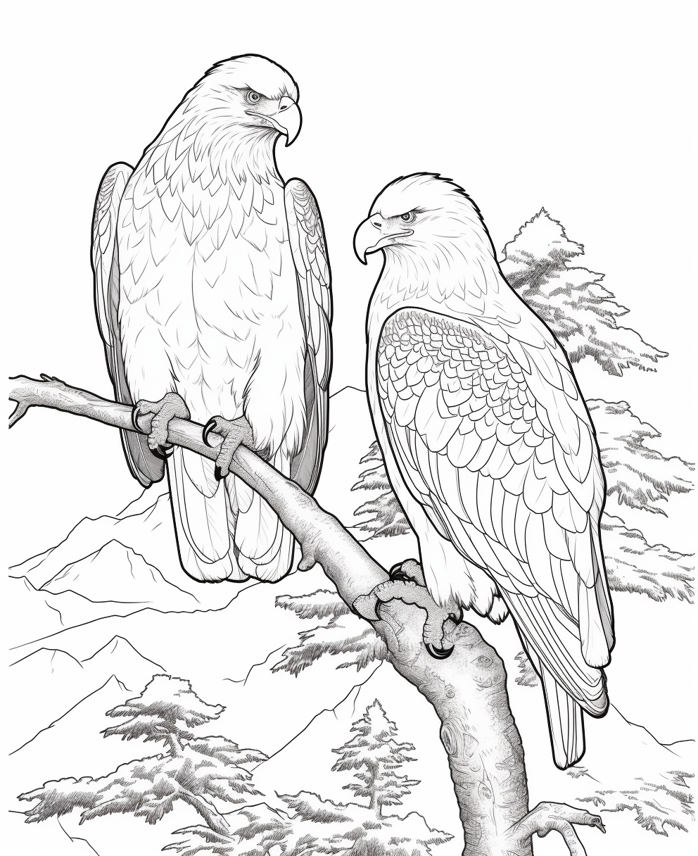 2 Eagles Perched on a Branch