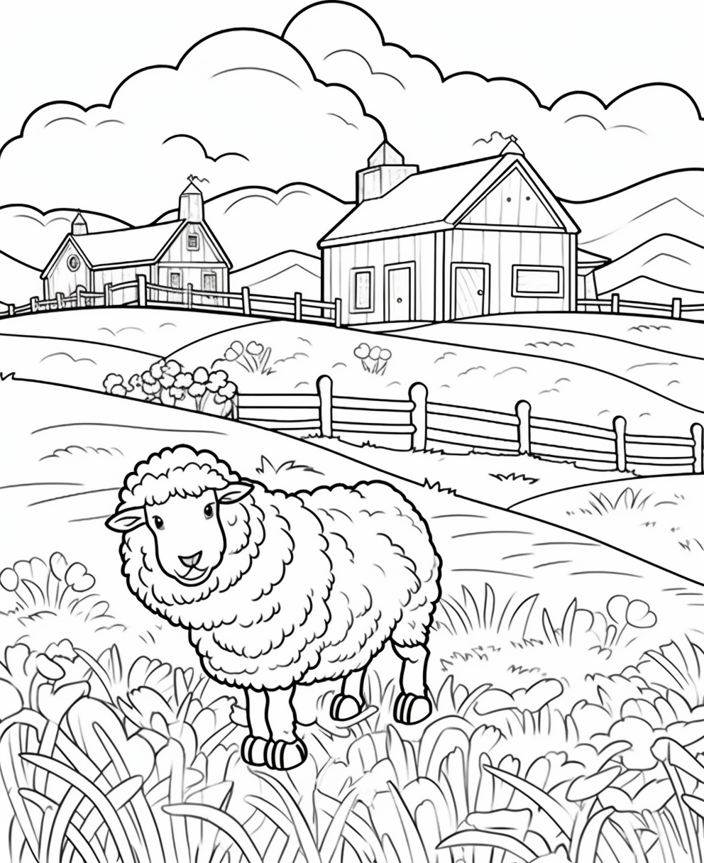 Pastoral Farm Scene with Sheep