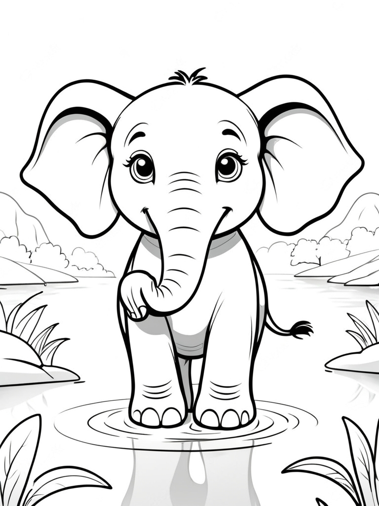 Baby Elephant Water Scene