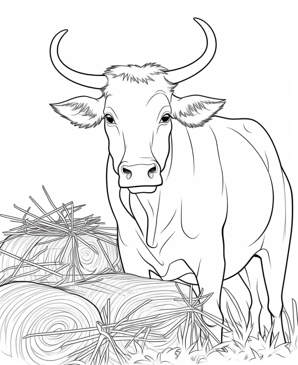 Friendly Cow and Haystack Image