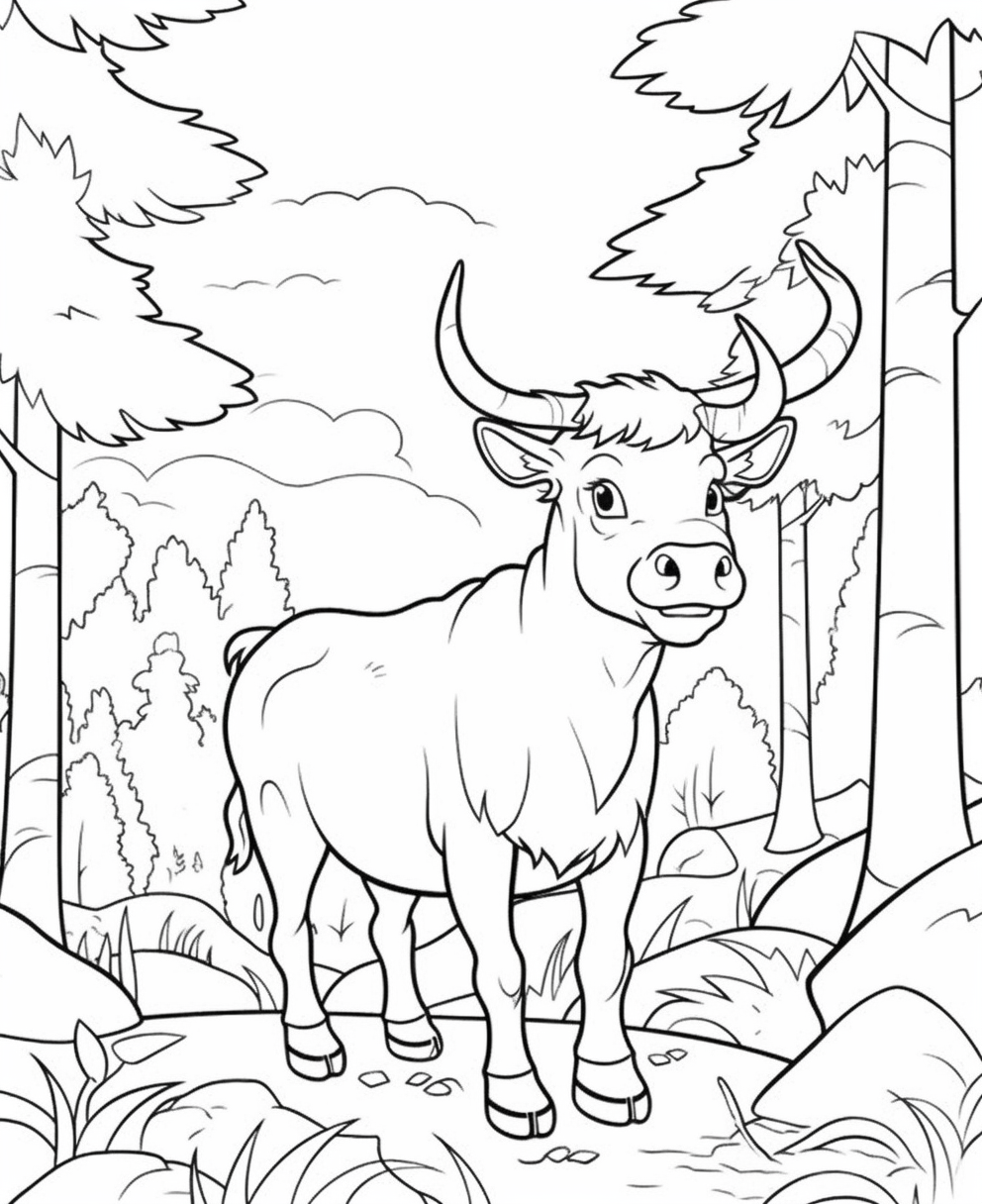 Friendly Bull in a Forest Landscape