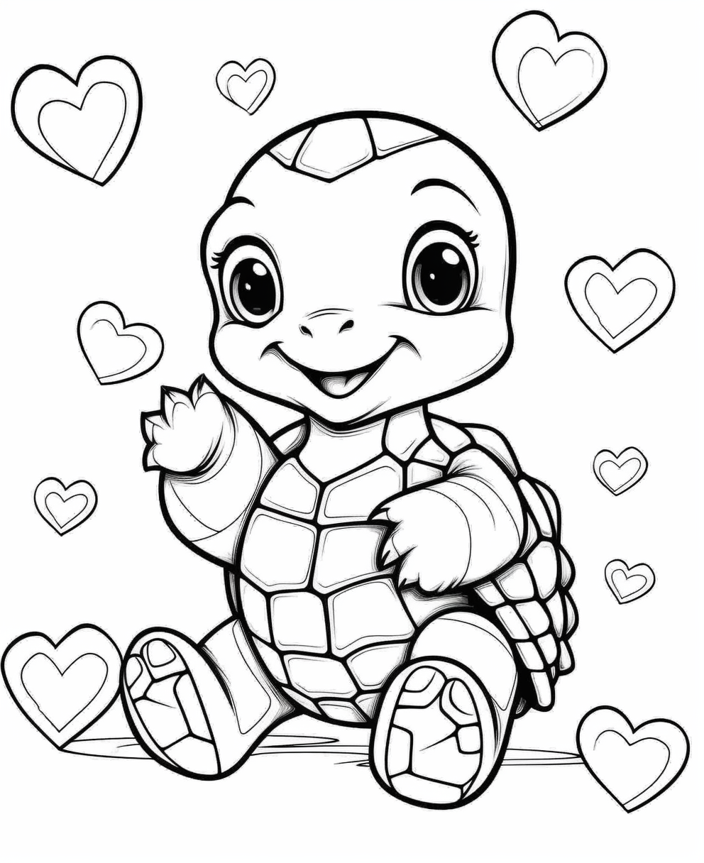 Cheerful Turtle with Hearts