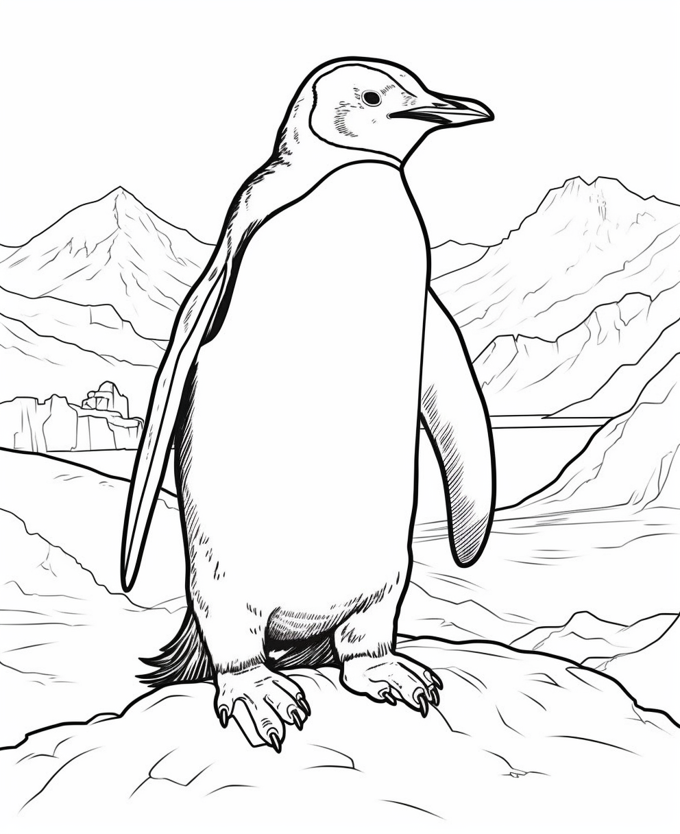 Penguin With Mountains