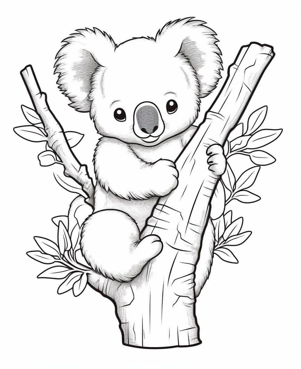 Cuddly Koala Clinging to a Tree Branch