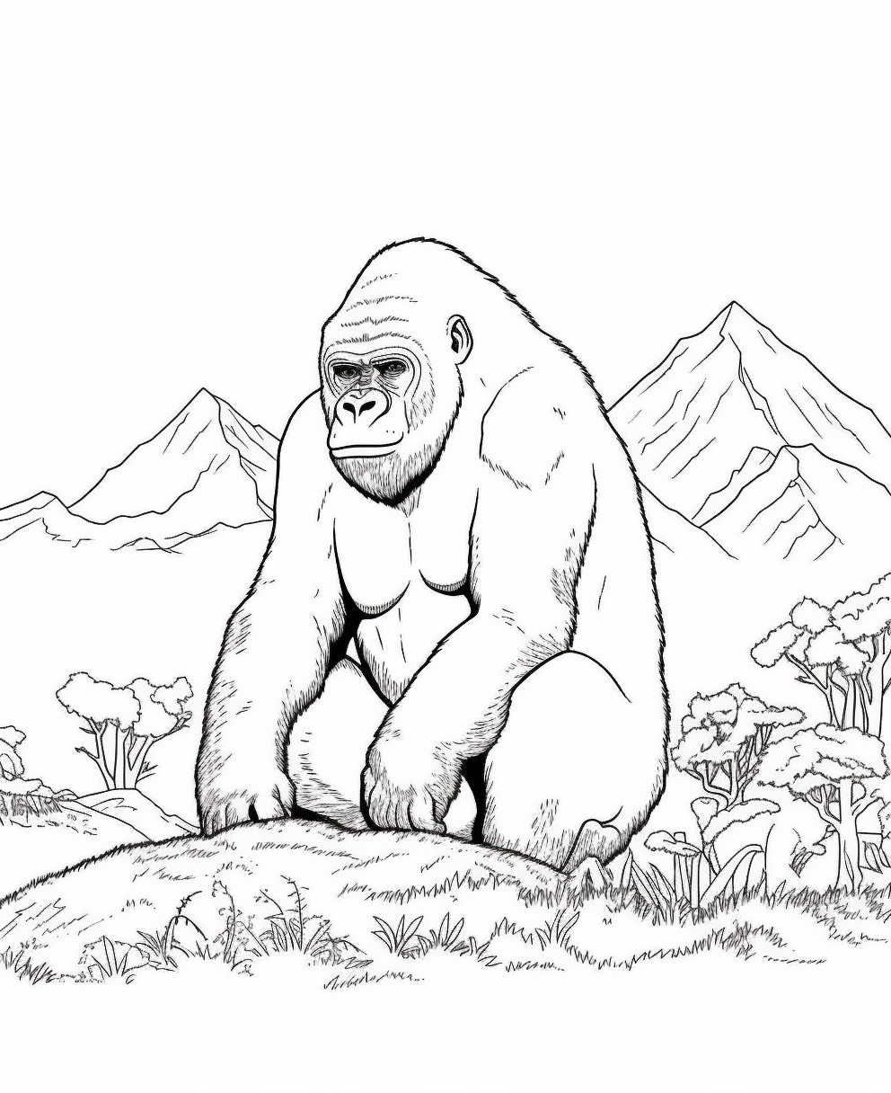 Majestic Gorilla and Mountain Scenery